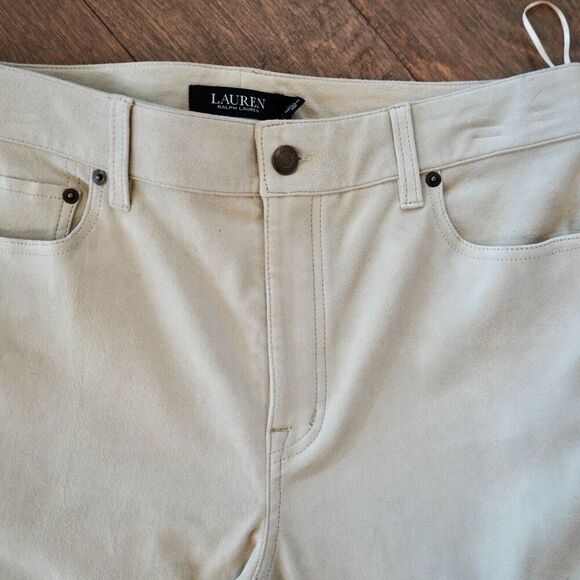 LAUREN RALPH LAUREN High Rise Straight Suede Pants Women's 10 Pale Parchment NWT - Picture 8 of 14